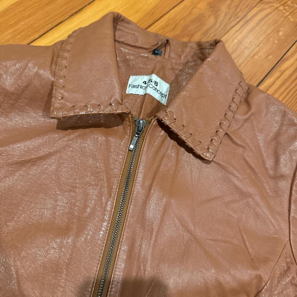 Brown Leather Jacket Collared Western Detailing E… - image 6